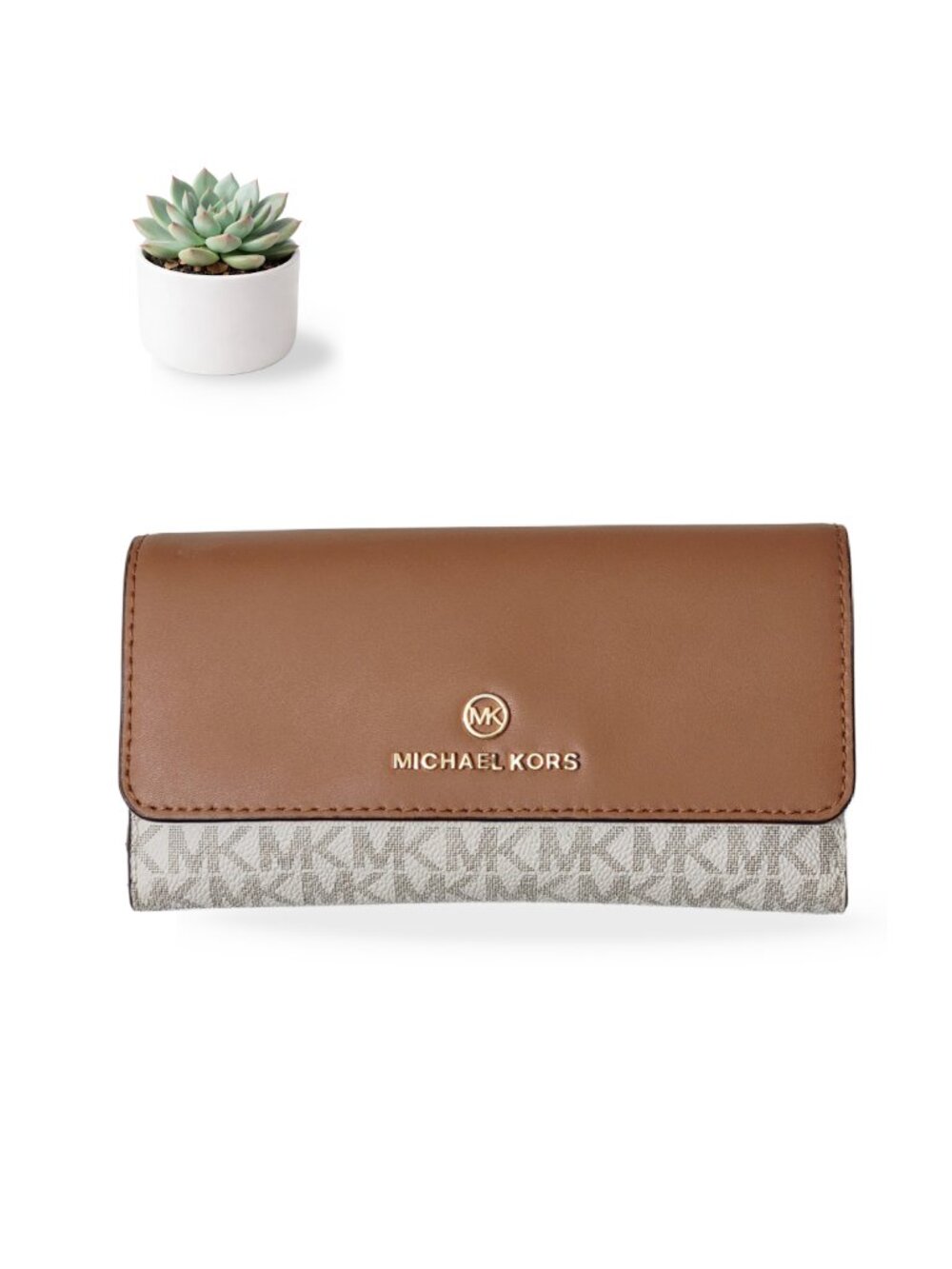 Michael Kors Bags and Wallets Large Logo Trifold Wallet Vanilla Acorn Leather